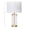 Hello Honey® Glass & Metal Brushed Gold Lamp with White Linen Shade